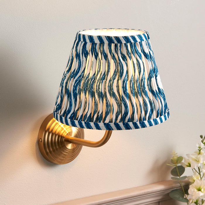 Obelisk Arc And Ripple 20cm Marlin Blue Shade Wall Light In Brushed Aged Brass