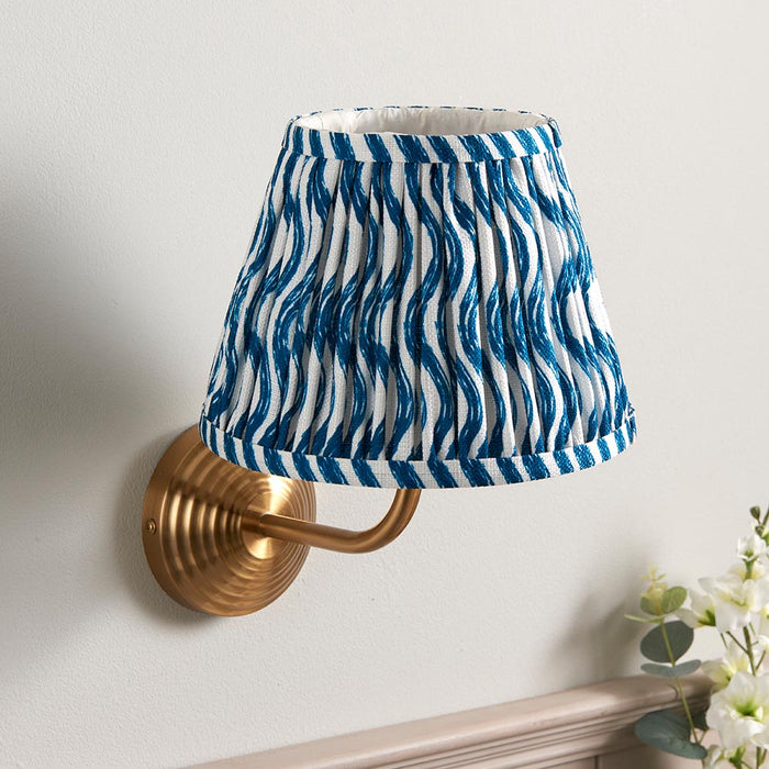 Obelisk Arc And Ripple 20cm Marlin Blue Shade Wall Light In Brushed Aged Brass