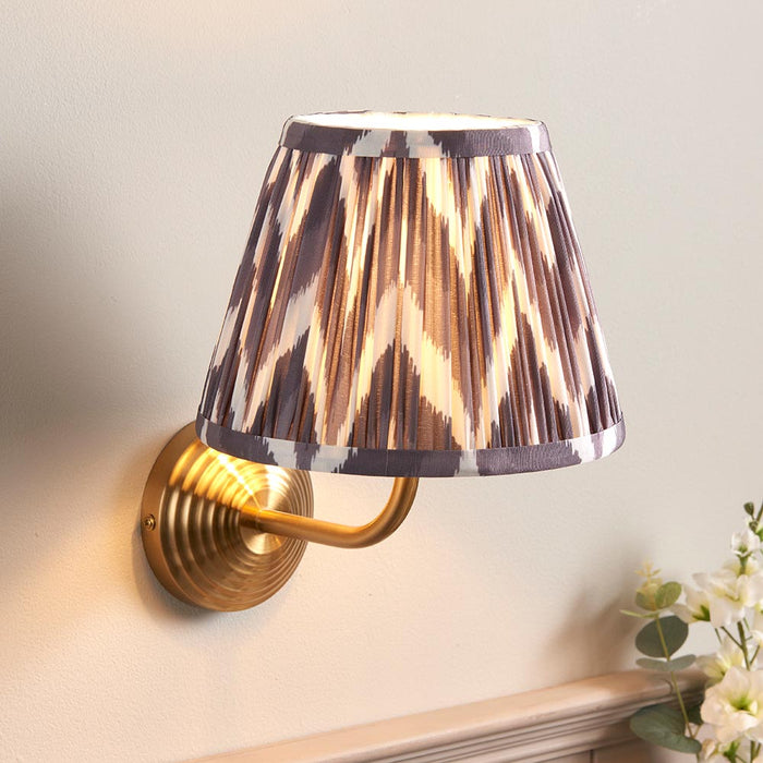 Obelisk Arc And Zigzag 20cm Pearl Grey Shade Wall Light In Brushed Aged Brass