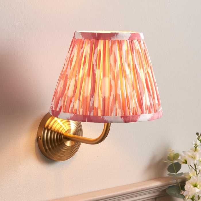 Obelisk Arc And Ikat 20cm Coral Pink Shade Wall Light In Brushed Aged Brass