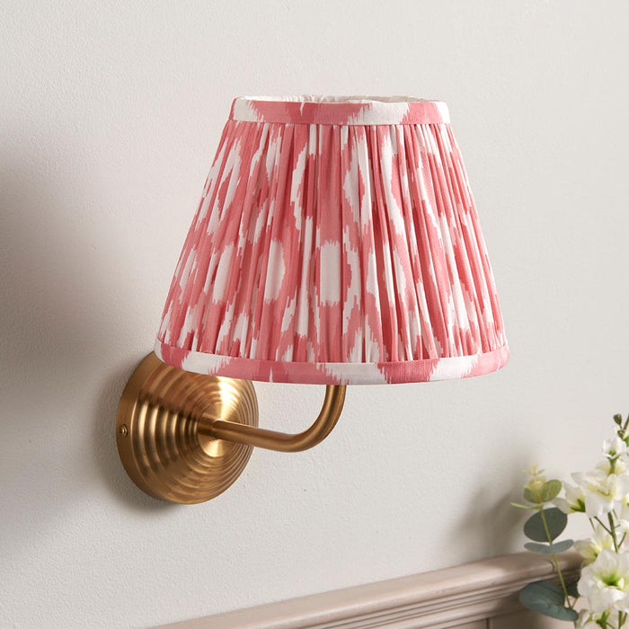 Obelisk Arc And Ikat 20cm Coral Pink Shade Wall Light In Brushed Aged Brass