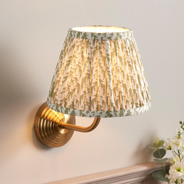 Obelisk Arc And Leaf 20cm Herb Garden Green Shade Wall Light In Brushed Aged Brass