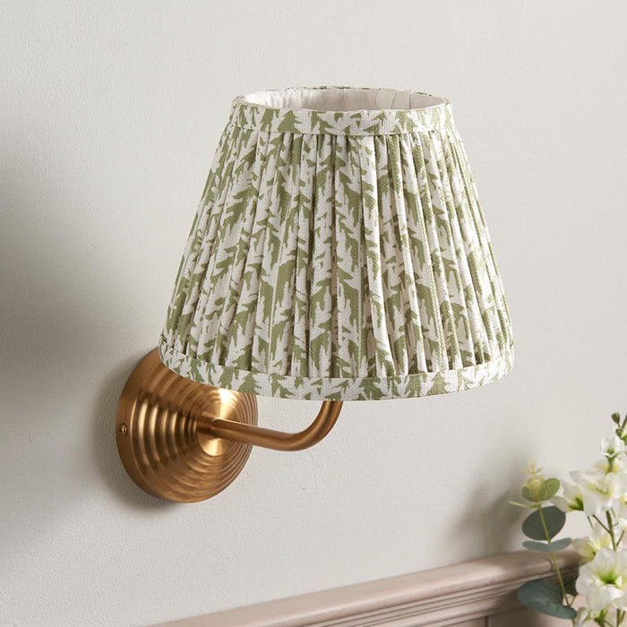 Obelisk Arc And Leaf 20cm Herb Garden Green Shade Wall Light In Brushed Aged Brass