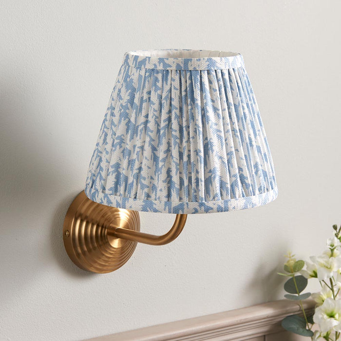 Obelisk Arc And Leaf 20cm Shell Bay Blue Shade Wall Light In Brushed Aged Brass