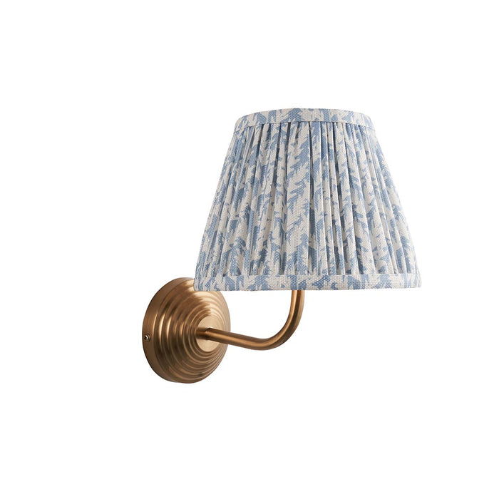 Obelisk Arc And Leaf 20cm Shell Bay Blue Shade Wall Light In Brushed Aged Brass