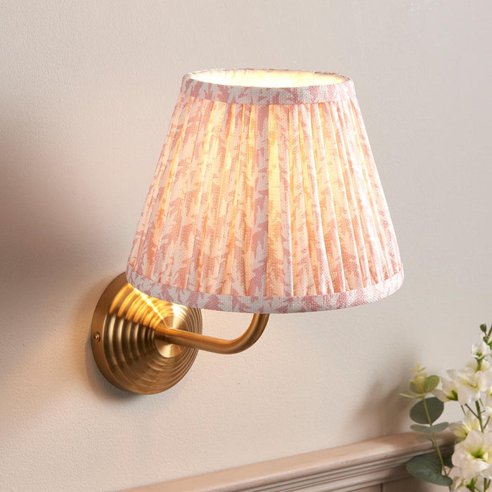 Obelisk Arc And Leaf 20cm Peachy Keen Shade Wall Light In Brushed Aged Brass
