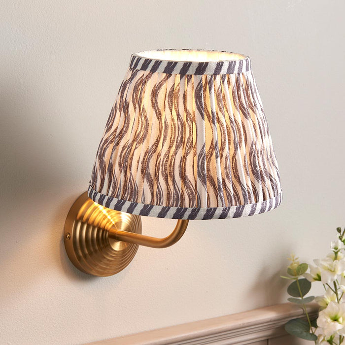 Obelisk Arc And Ripple 20cm Pearl Grey Shade Wall Light In Brushed Aged Brass
