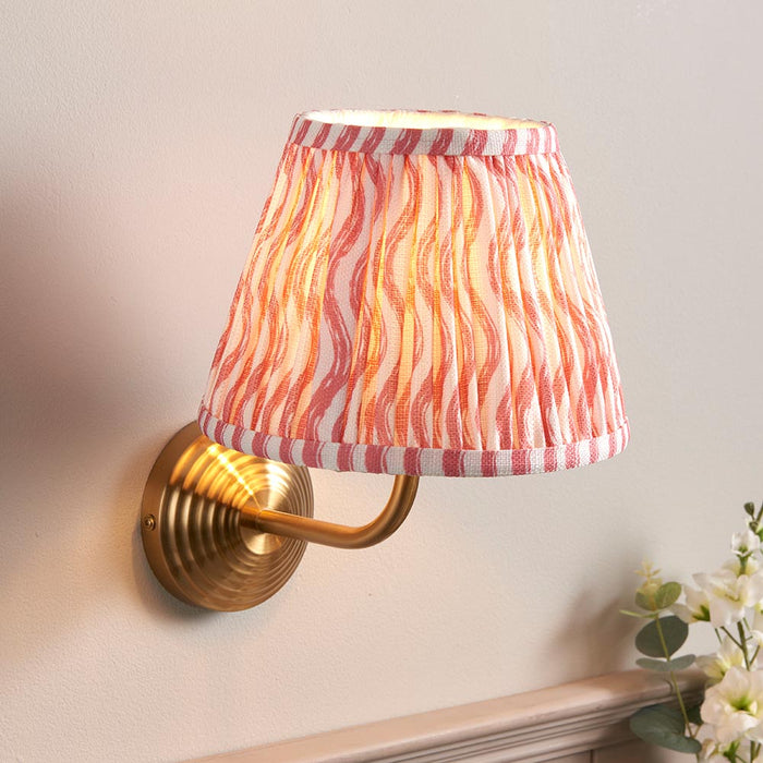 Obelisk Arc And Ripple 20cm Coral Pink Shade Wall Light In Brushed Aged Brass