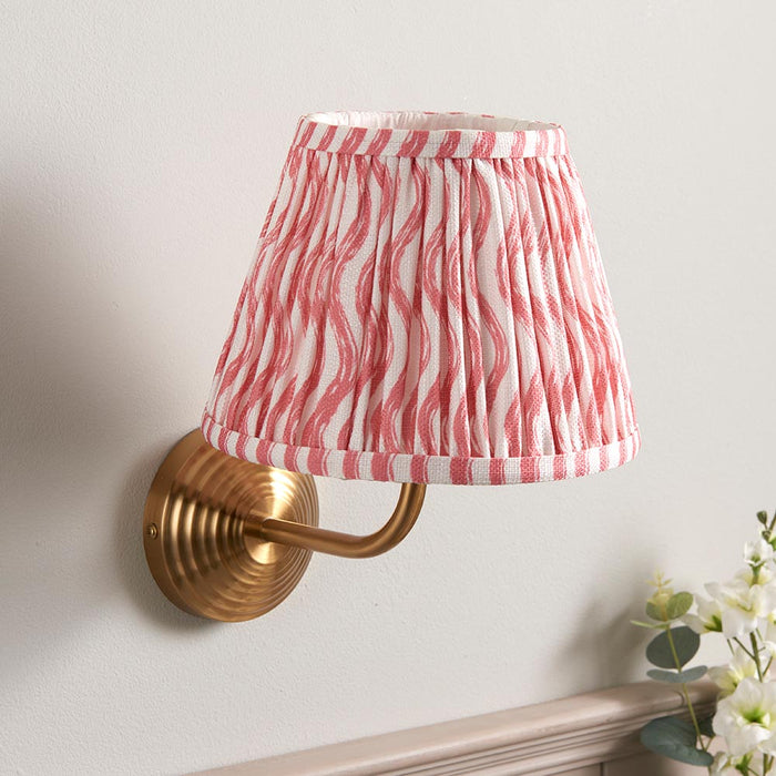 Obelisk Arc And Ripple 20cm Coral Pink Shade Wall Light In Brushed Aged Brass