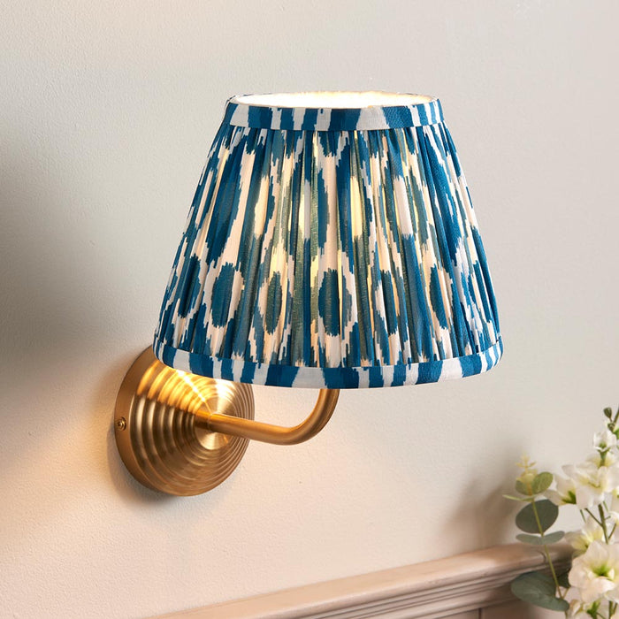 Obelisk Arc And Ikat 20cm Marlin Blue Shade Wall Light In Brushed Aged Brass