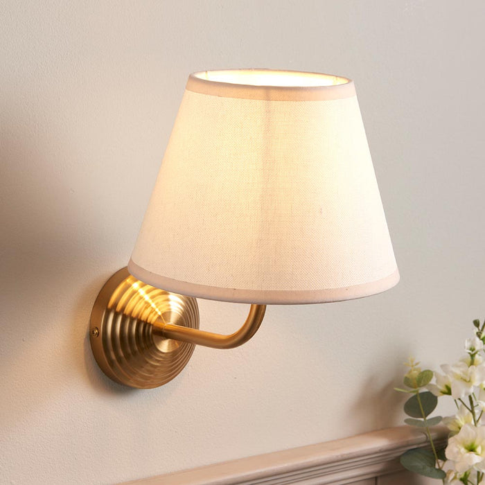 Obelisk Arc And Ivy 20cm Vintage White Shade Wall Light In Brushed Aged Brass