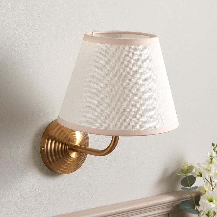 Obelisk Arc And Ivy 20cm Vintage White Shade Wall Light In Brushed Aged Brass