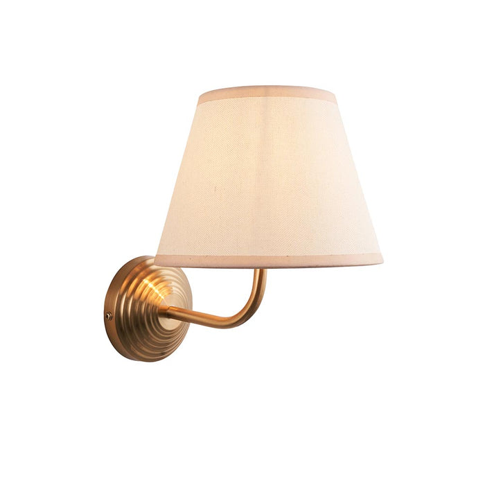 Obelisk Arc And Ivy 20cm Vintage White Shade Wall Light In Brushed Aged Brass