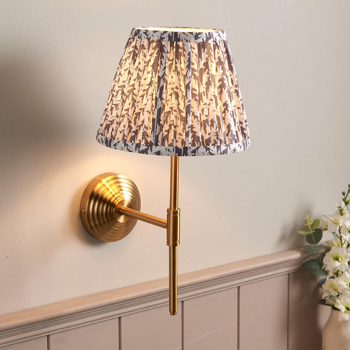Obelisk T Bar And Leaf 20cm Pearl Grey Shade Wall Light In Brushed Aged Brass