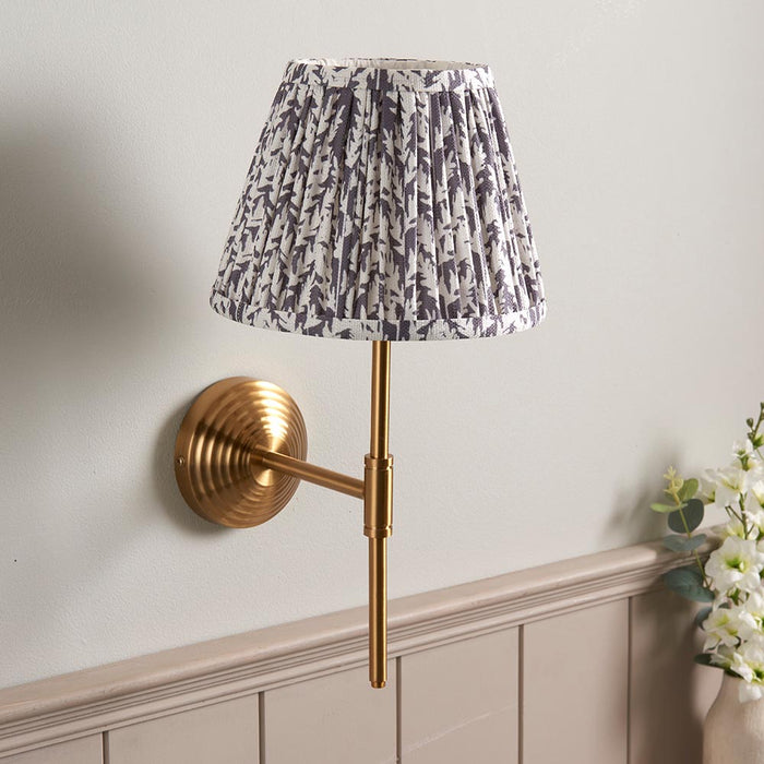 Obelisk T Bar And Leaf 20cm Pearl Grey Shade Wall Light In Brushed Aged Brass