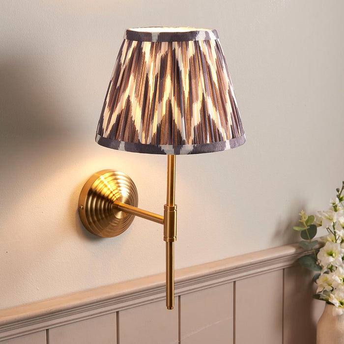 Obelisk T Bar And Zigzag 20cm Pearl Grey Shade Wall Light In Brushed Aged Brass