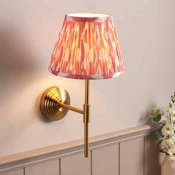 Obelisk T Bar And Ikat 20cm Coral Pink Shade Wall Light In Brushed Aged Brass