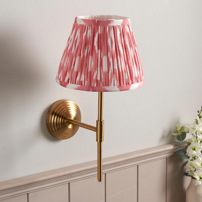 Obelisk T Bar And Ikat 20cm Coral Pink Shade Wall Light In Brushed Aged Brass