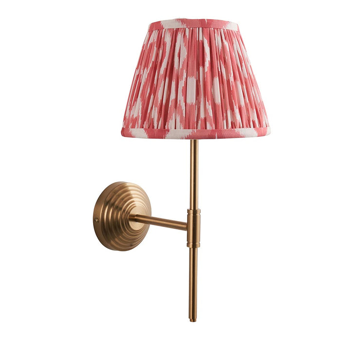 Obelisk T Bar And Ikat 20cm Coral Pink Shade Wall Light In Brushed Aged Brass