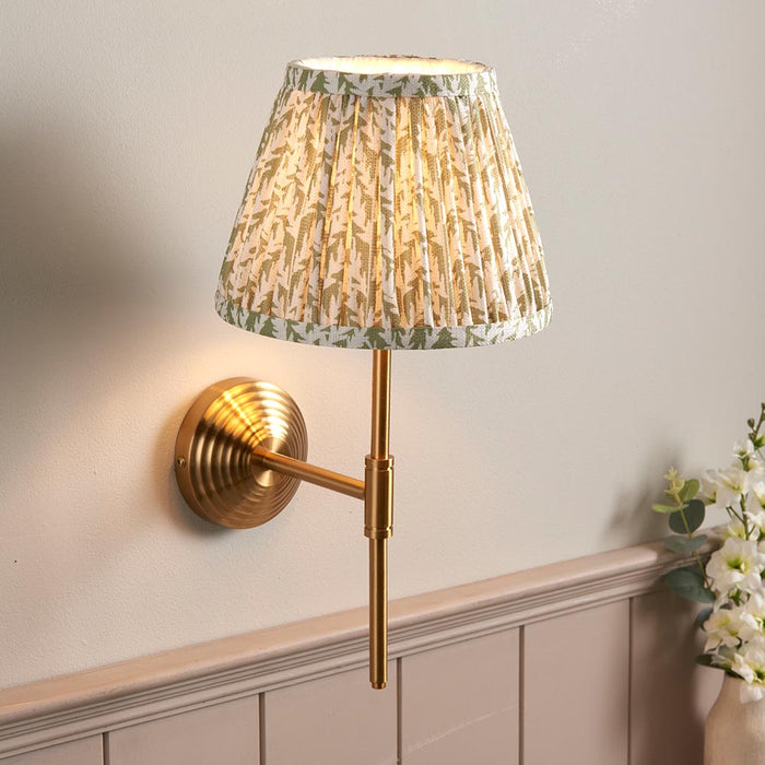Obelisk T Bar And Leaf 20cm Herb Garden Green Shade Wall Light In Brushed Aged Brass