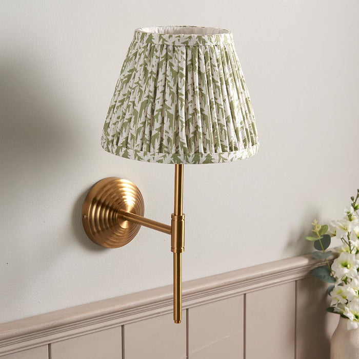 Obelisk T Bar And Leaf 20cm Herb Garden Green Shade Wall Light In Brushed Aged Brass