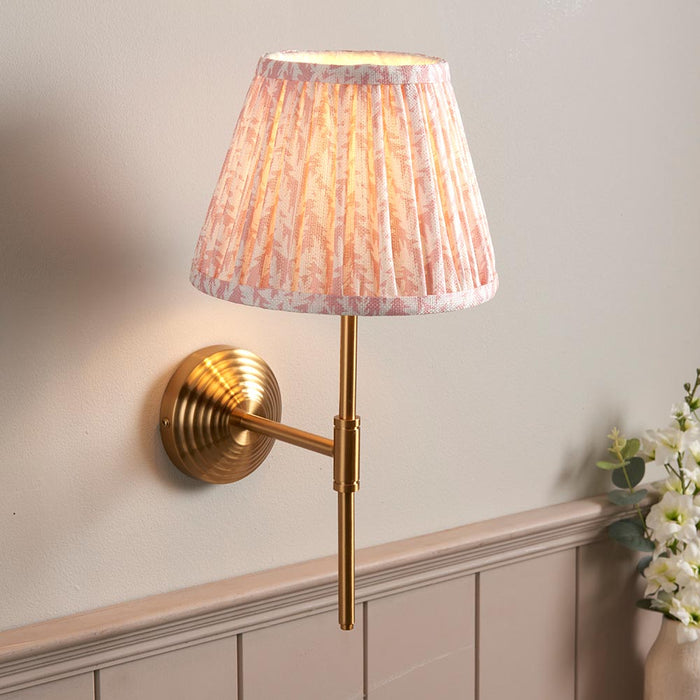 Obelisk T Bar And Leaf 20cm Peachy Keen Shade Wall Light In Brushed Aged Brass
