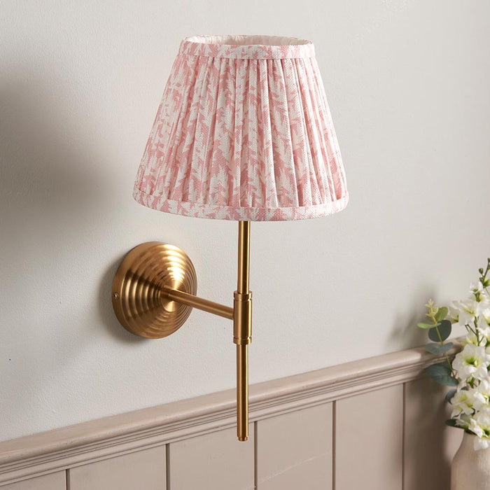 Obelisk T Bar And Leaf 20cm Peachy Keen Shade Wall Light In Brushed Aged Brass