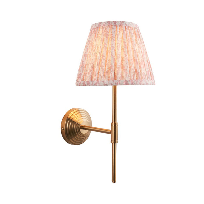 Obelisk T Bar And Leaf 20cm Peachy Keen Shade Wall Light In Brushed Aged Brass