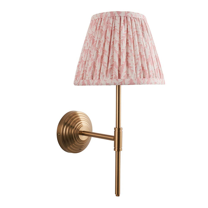 Obelisk T Bar And Leaf 20cm Peachy Keen Shade Wall Light In Brushed Aged Brass