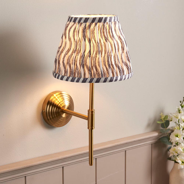 Obelisk T Bar And Ripple 20cm Pearl Grey Shade Wall Light In Brushed Aged Brass