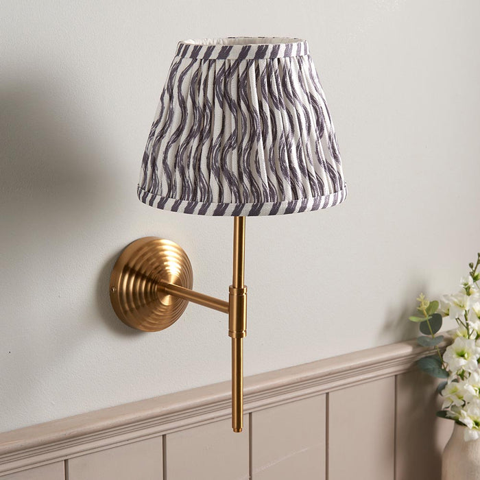 Obelisk T Bar And Ripple 20cm Pearl Grey Shade Wall Light In Brushed Aged Brass