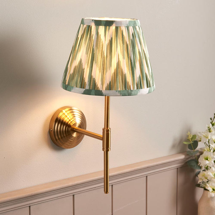 Obelisk T Bar And Zigzag 20cm Cotswold Green Shade Wall Light In Brushed Aged Brass