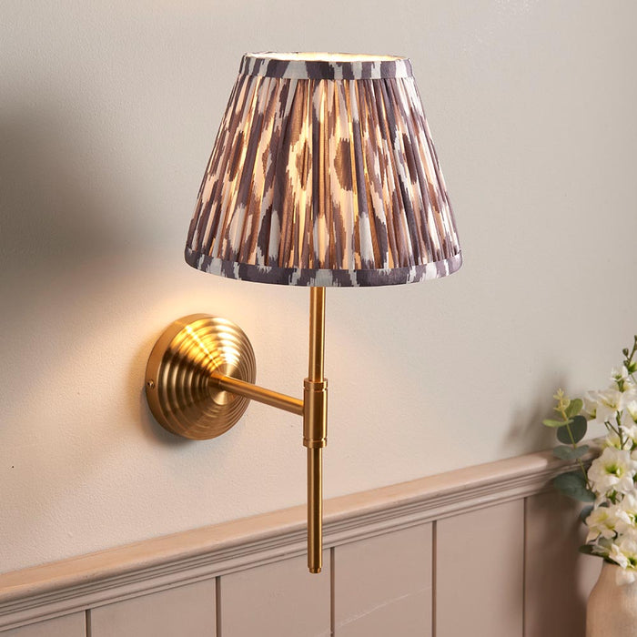 Obelisk T Bar And Ikat 20cm Pearl Grey Shade Wall Light In Brushed Aged Brass