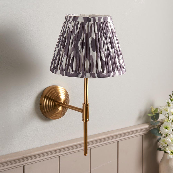 Obelisk T Bar And Ikat 20cm Pearl Grey Shade Wall Light In Brushed Aged Brass