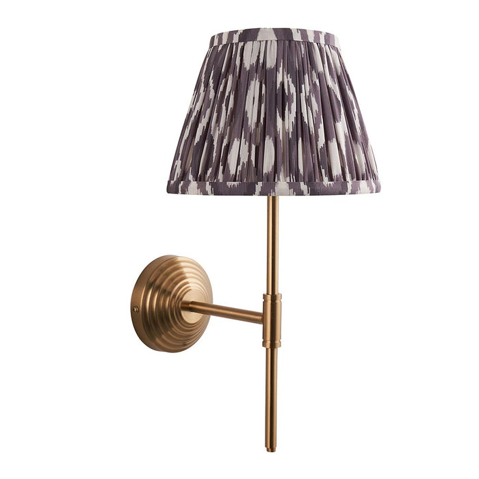 Obelisk T Bar And Ikat 20cm Pearl Grey Shade Wall Light In Brushed Aged Brass