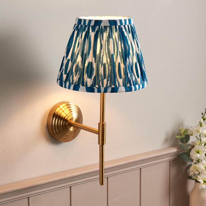 Obelisk T Bar And Ikat 20cm Marlin Blue Shade Wall Light In Brushed Aged Brass