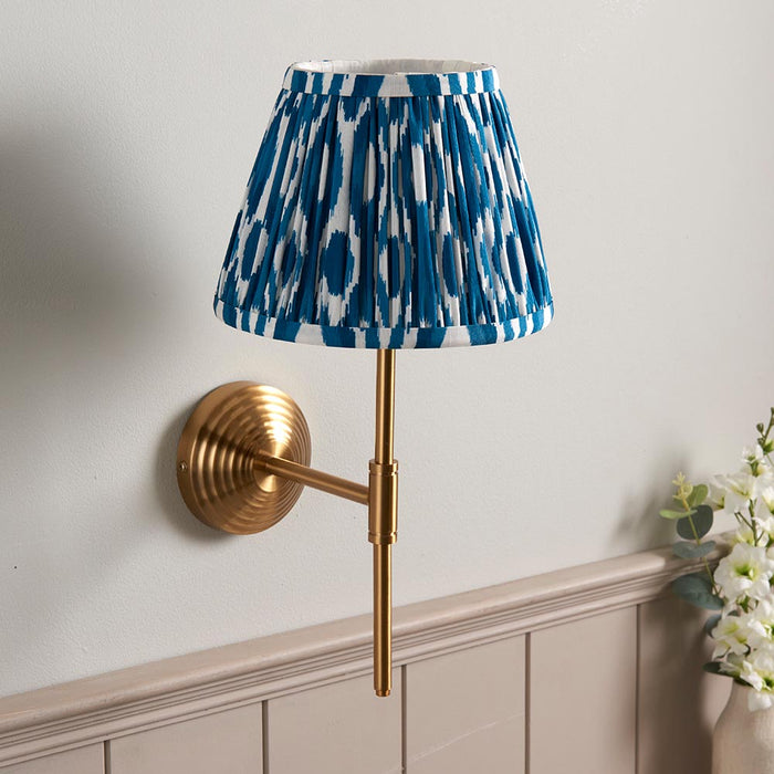 Obelisk T Bar And Ikat 20cm Marlin Blue Shade Wall Light In Brushed Aged Brass
