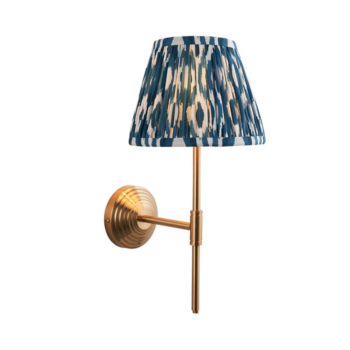 Obelisk T Bar And Ikat 20cm Marlin Blue Shade Wall Light In Brushed Aged Brass
