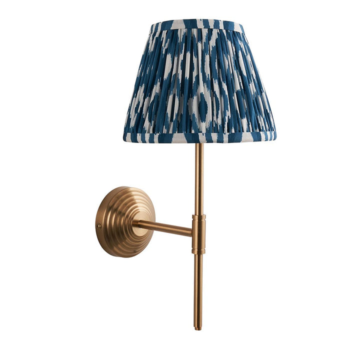 Obelisk T Bar And Ikat 20cm Marlin Blue Shade Wall Light In Brushed Aged Brass