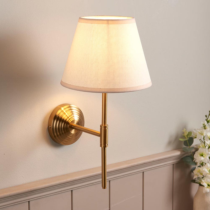 Obelisk T Bar And Ivy 20cm Vintage White Shade Wall Light In Brushed Aged Brass