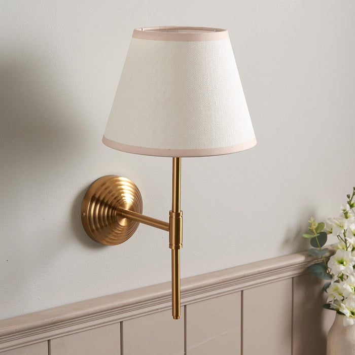 Obelisk T Bar And Ivy 20cm Vintage White Shade Wall Light In Brushed Aged Brass