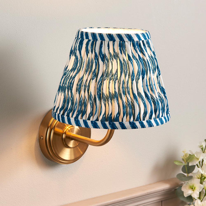 Step Arc And Ripple 20cm Marlin Blue Shade Wall Light In Brushed Aged Brass