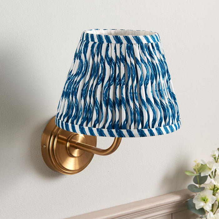 Step Arc And Ripple 20cm Marlin Blue Shade Wall Light In Brushed Aged Brass