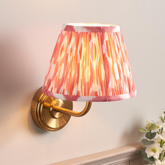 Step Arc And Ikat 20cm Coral Pink Shade Wall Light In Brushed Aged Brass