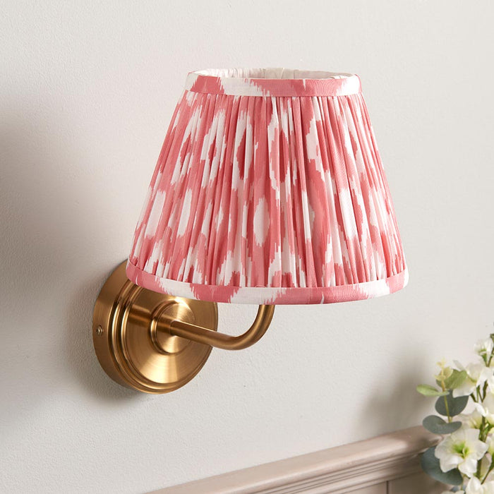 Step Arc And Ikat 20cm Coral Pink Shade Wall Light In Brushed Aged Brass