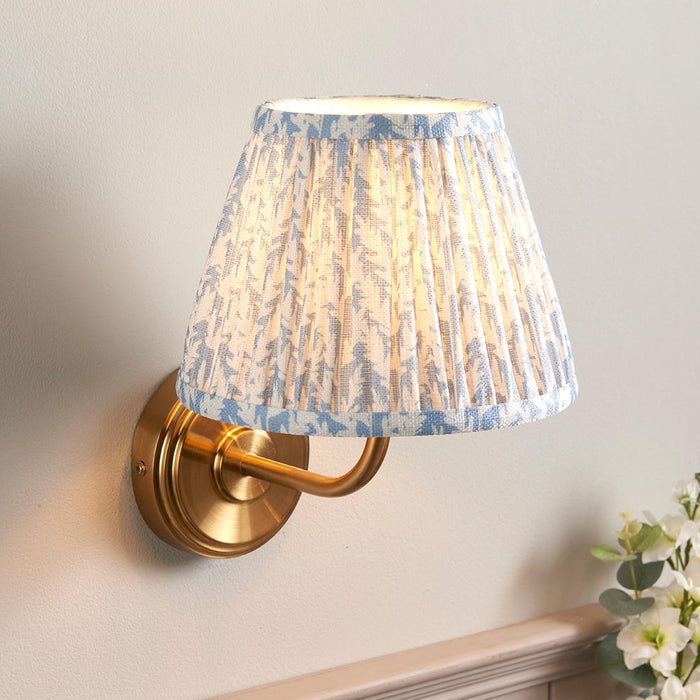 Step Arc And Leaf 20cm Shell Bay Blue Shade Wall Light In Brushed Aged Brass