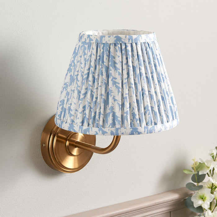 Step Arc And Leaf 20cm Shell Bay Blue Shade Wall Light In Brushed Aged Brass