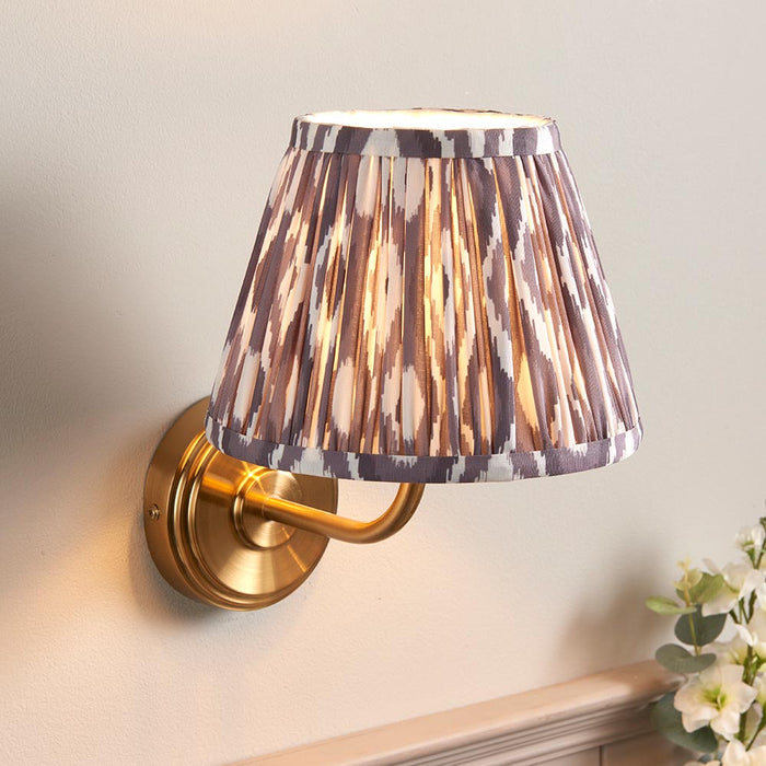 Step Arc And Ikat 20cm Pearl Grey Shade Wall Light In Brushed Aged Brass