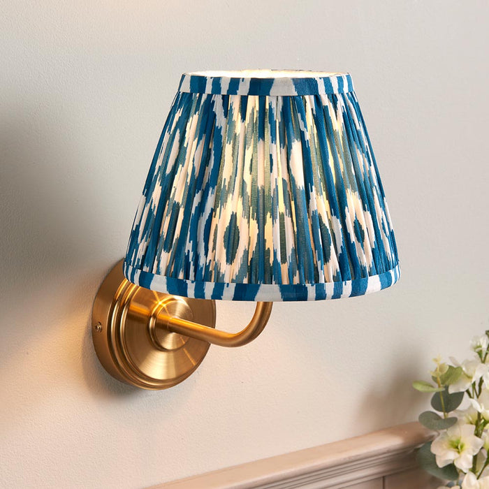 Step Arc And Ikat 20cm Marlin Blue Shade Wall Light In Brushed Aged Brass