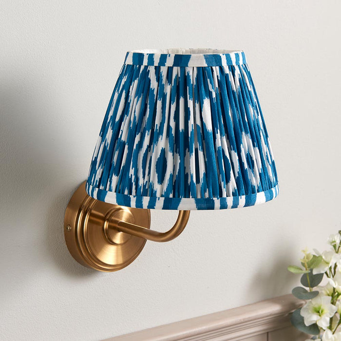 Step Arc And Ikat 20cm Marlin Blue Shade Wall Light In Brushed Aged Brass
